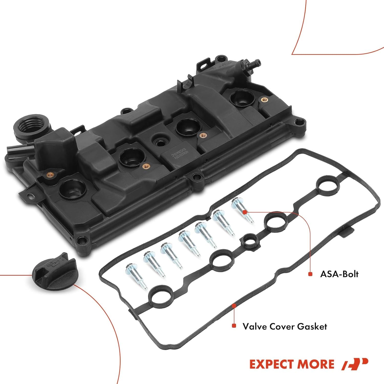 A-Premium Engine Valve Cover with Valve Cover Gasket, Oil Filler Cap and Bolts Compatible with Nissan Sentra 2017-2019, Juke 2011-2017, 1.6L