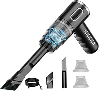 Qianly Compact Handheld Vacuum Cleaner for Efficient Pet Hair Removal at Home or Office, Black Double Filters
