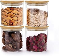 MIOCARO Glass Food Storage Containers Jar Seal Bamboo Lids 4 Packs 600ml Airtight Canister Organization Sets Stackable