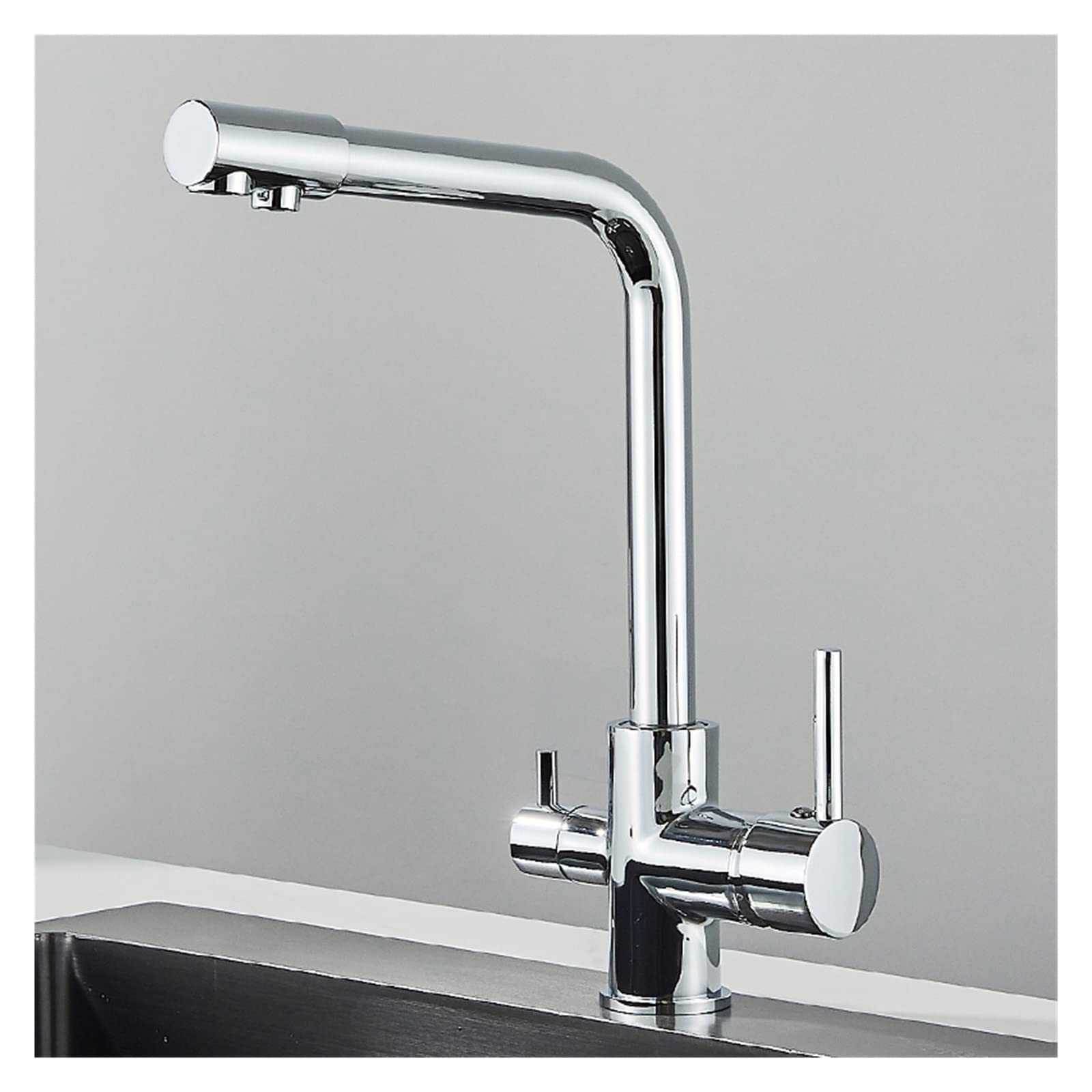 FCXWEVR Chrome Black Grey Water Filter Kitchen Faucet Mixer - Hot & Cold Tap for Drinking Water - Modern Design Easy Installation & Stylish Kitchen Sink Fixture