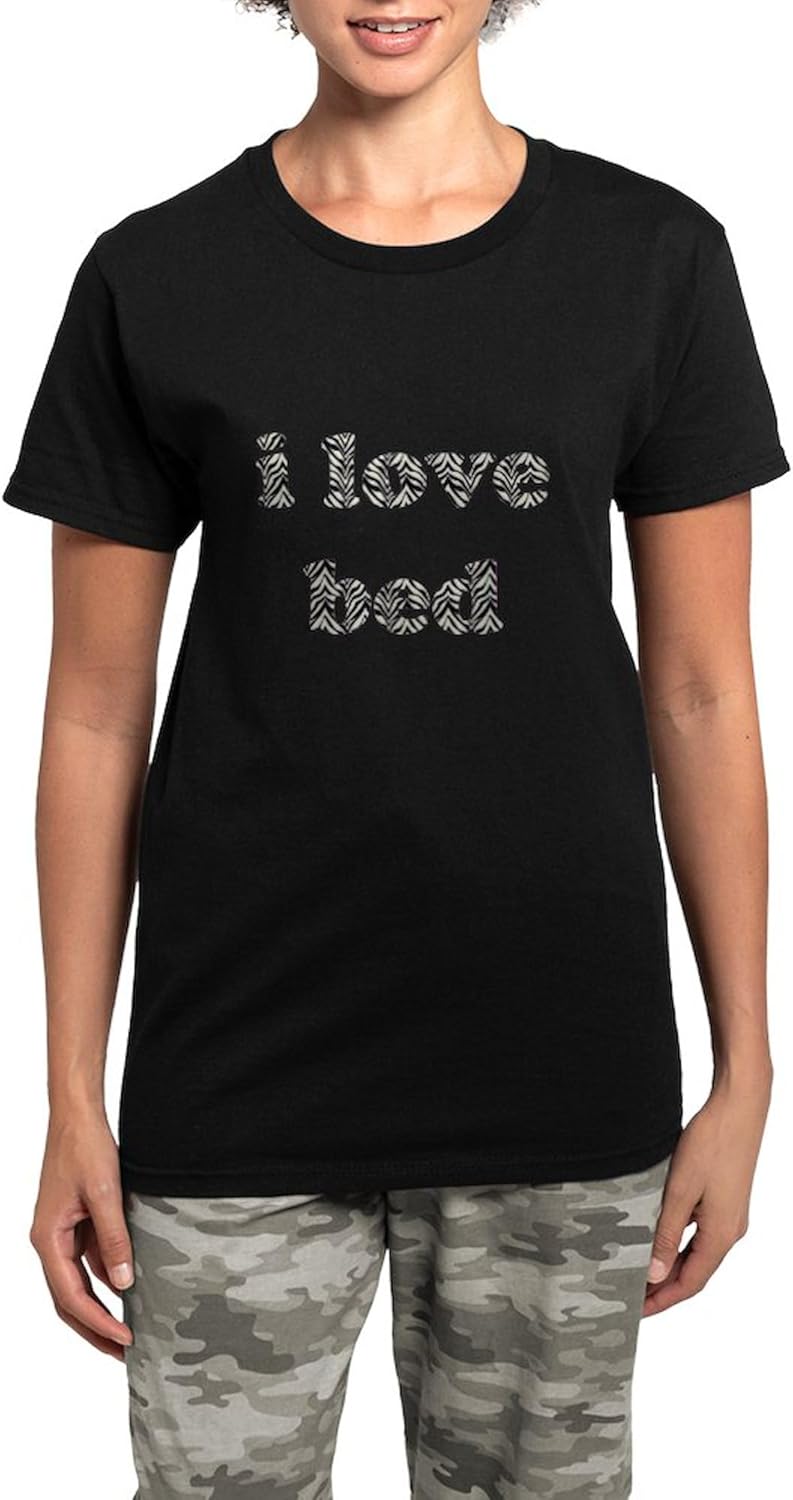 CafePress I Love Bed (Zebra Striped Font) Pajamas Womens Novelty PJ Sleepwear