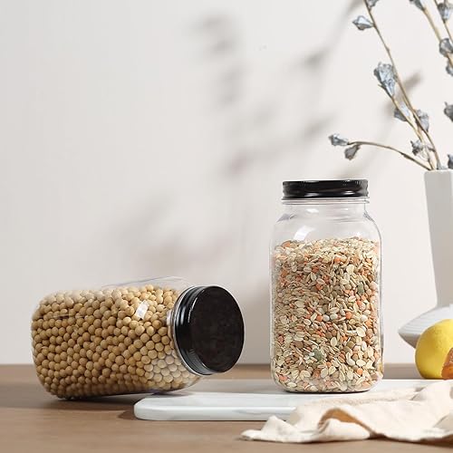 Miniatura 6 de Naivees Contenedores de almacenamiento de 32 onzas de plástico transparente con tapas de rosca, tarros vacíos de plástico para cocina y hogar, sin