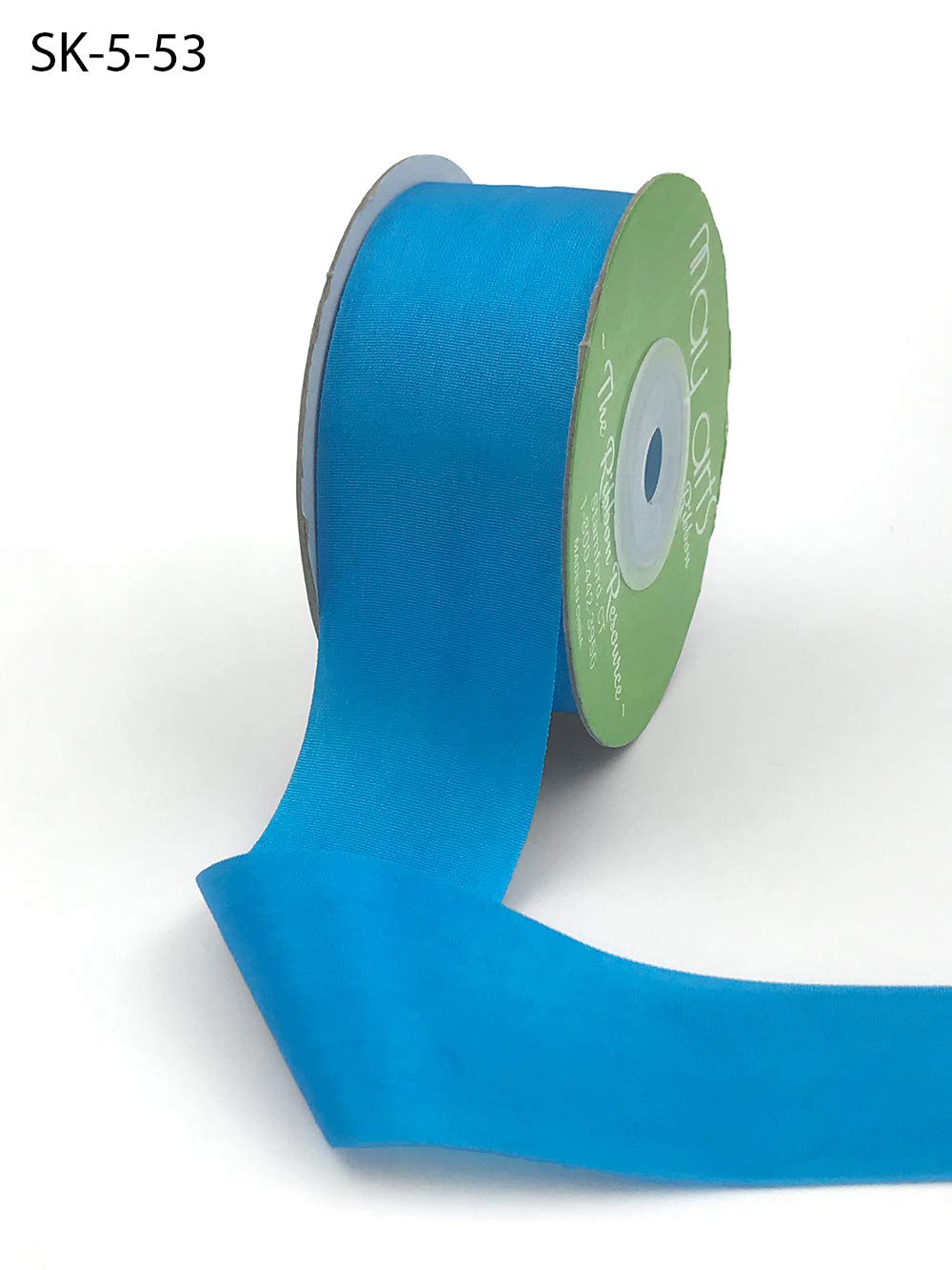 May ArtsBeautiful Bright Turquoise Blue 32mm 100% Pure Silk Ribbon - Price per metre (N.B. This is a Cut from a roll, Presented on a Bertie's Bows Ribbon Card)
