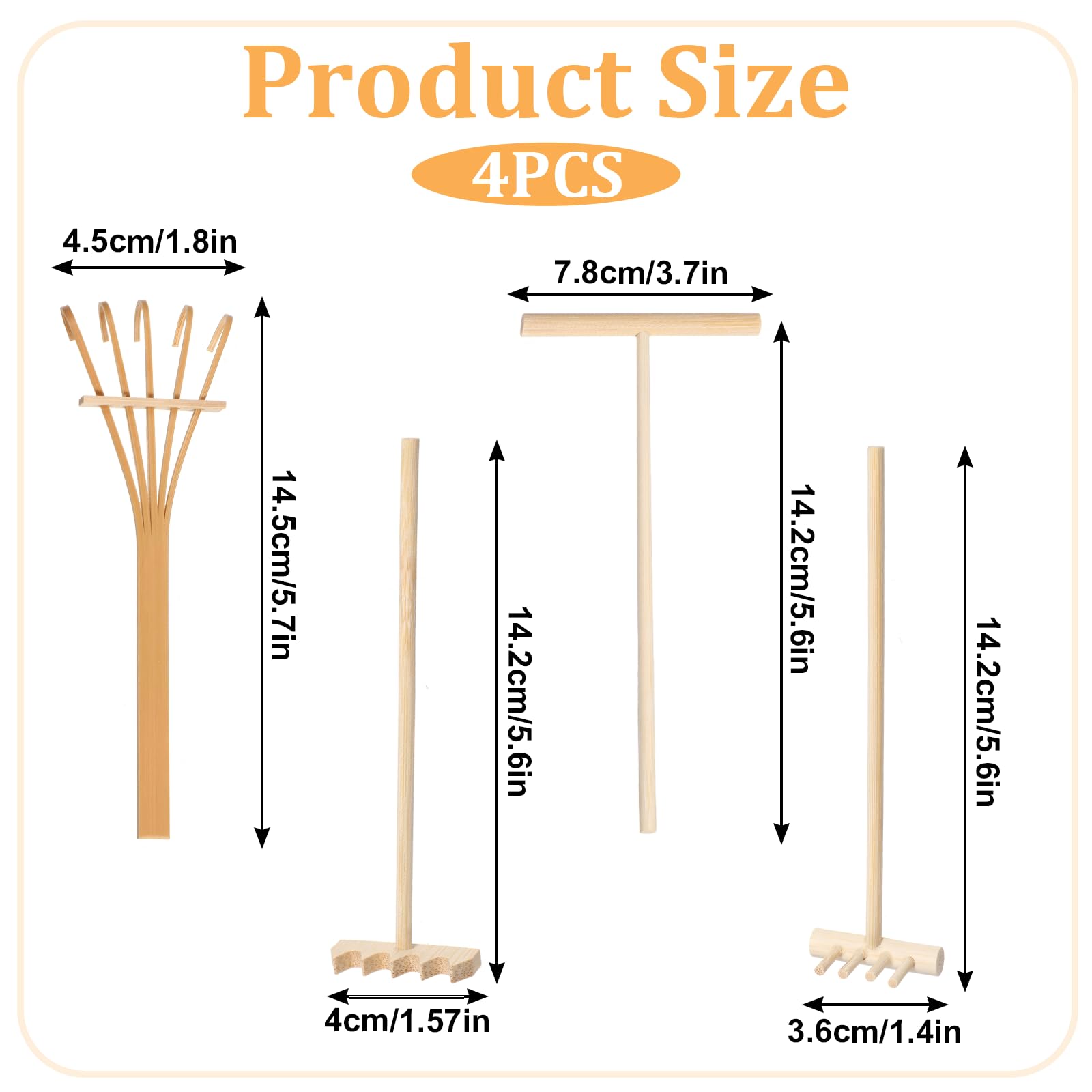 cobee Set di 4 attrezzi da giardino Mini Zen, mini rastrello, rastrello zen, per casa, ufficio, tavolo, casa delle bambole