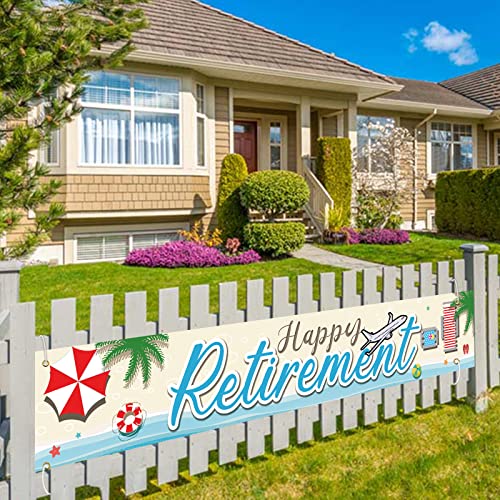 MEFENG Large Happy Retirement Party Banner Yard sign Black Gold Backdrop With Balloons Going Away Party Banner Farewell Annivers