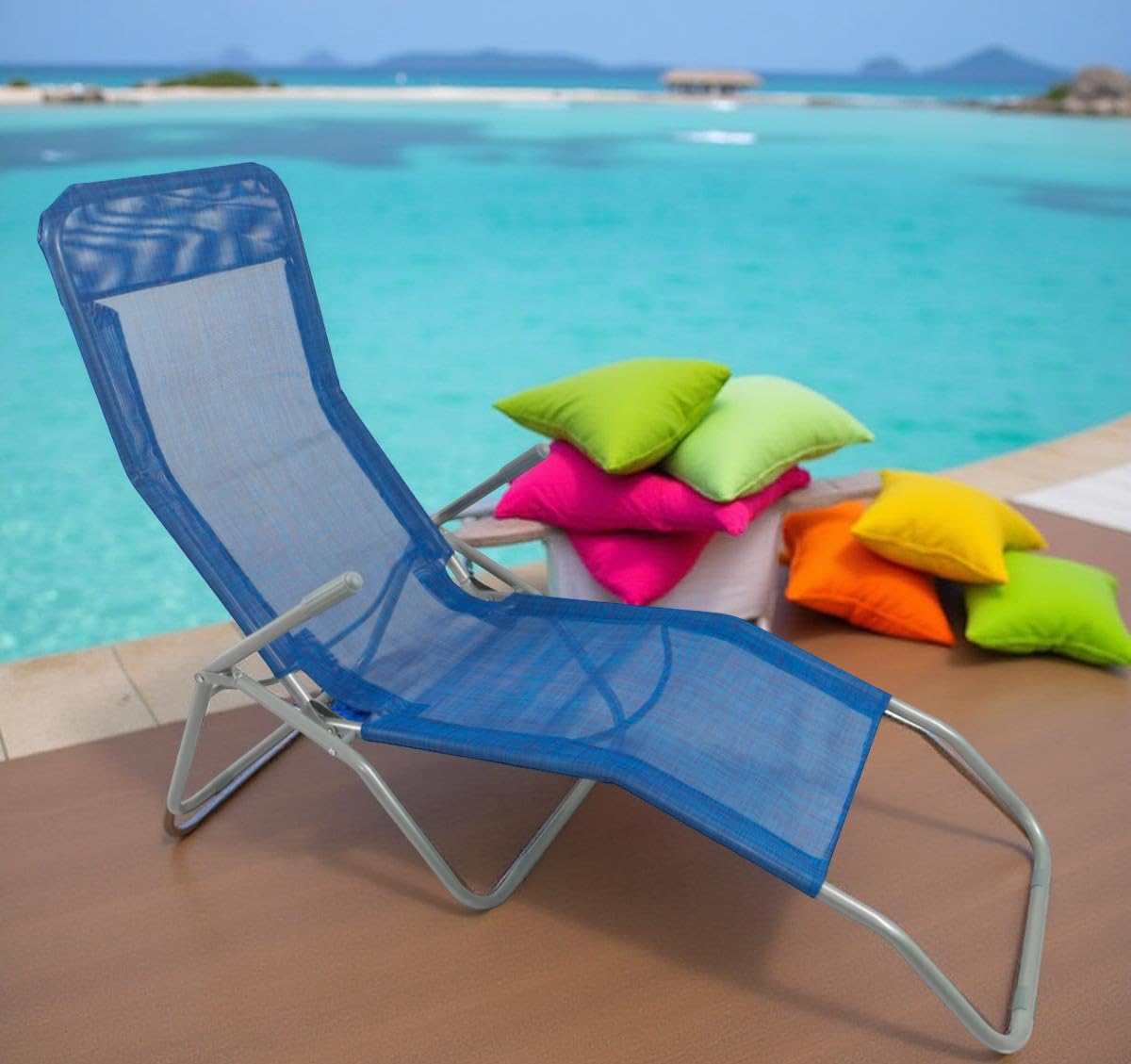 Lettino Prendisole Basculante Sdraio da Esterno 130x43x58h cm - Struttura a Dondolo, da Giardino, Reclinabile, Piscina, Spiaggia, Terrazzo - Struttura in Metallo (Blu)