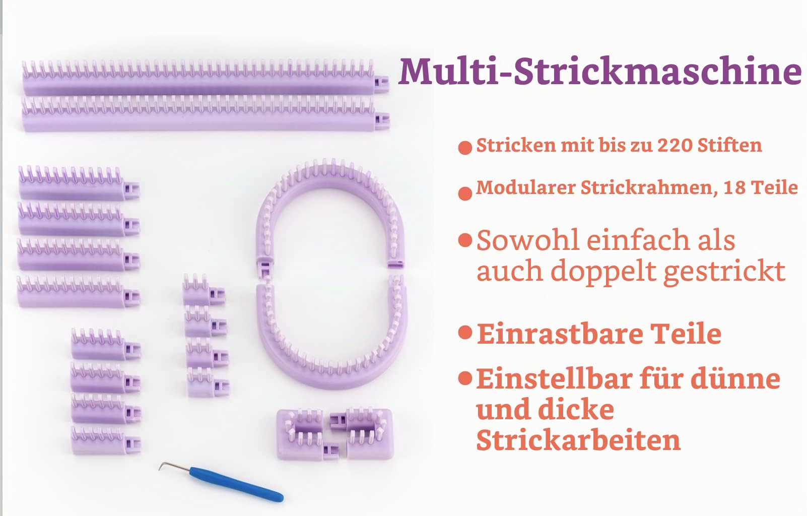Authentic Knitting Board 629003 KB8045 Verstellbarer Multi-Strick-Webstuhl, zum Einrasten, kleine und große Stärke, Kunststoff