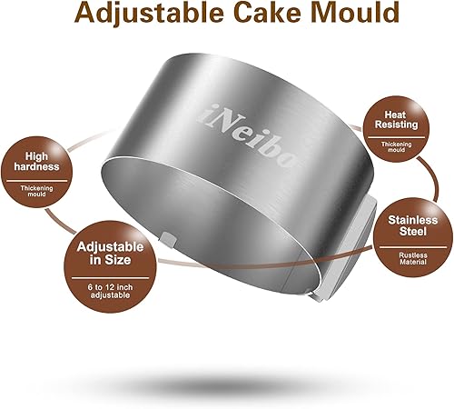 Miniatura 4 de iNeibo Juego de anillos y collar para tartas, juego de moldes de mousse ajustables de 6 a 12 pulgadas con rollo transparente de pastel de 6