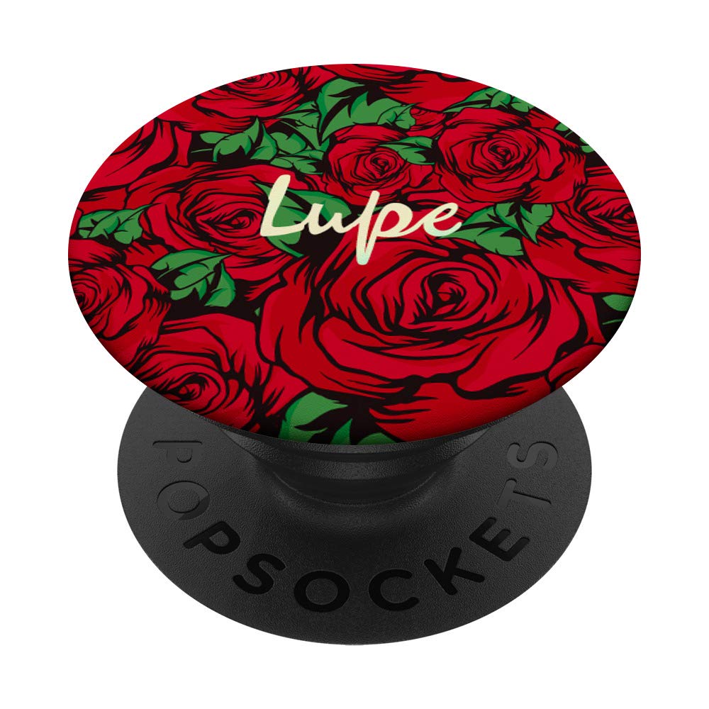 Lupe - Floral Red Roses Personalized First Name PopSockets PopGrip: Swappable Grip for Phones & Tablets
