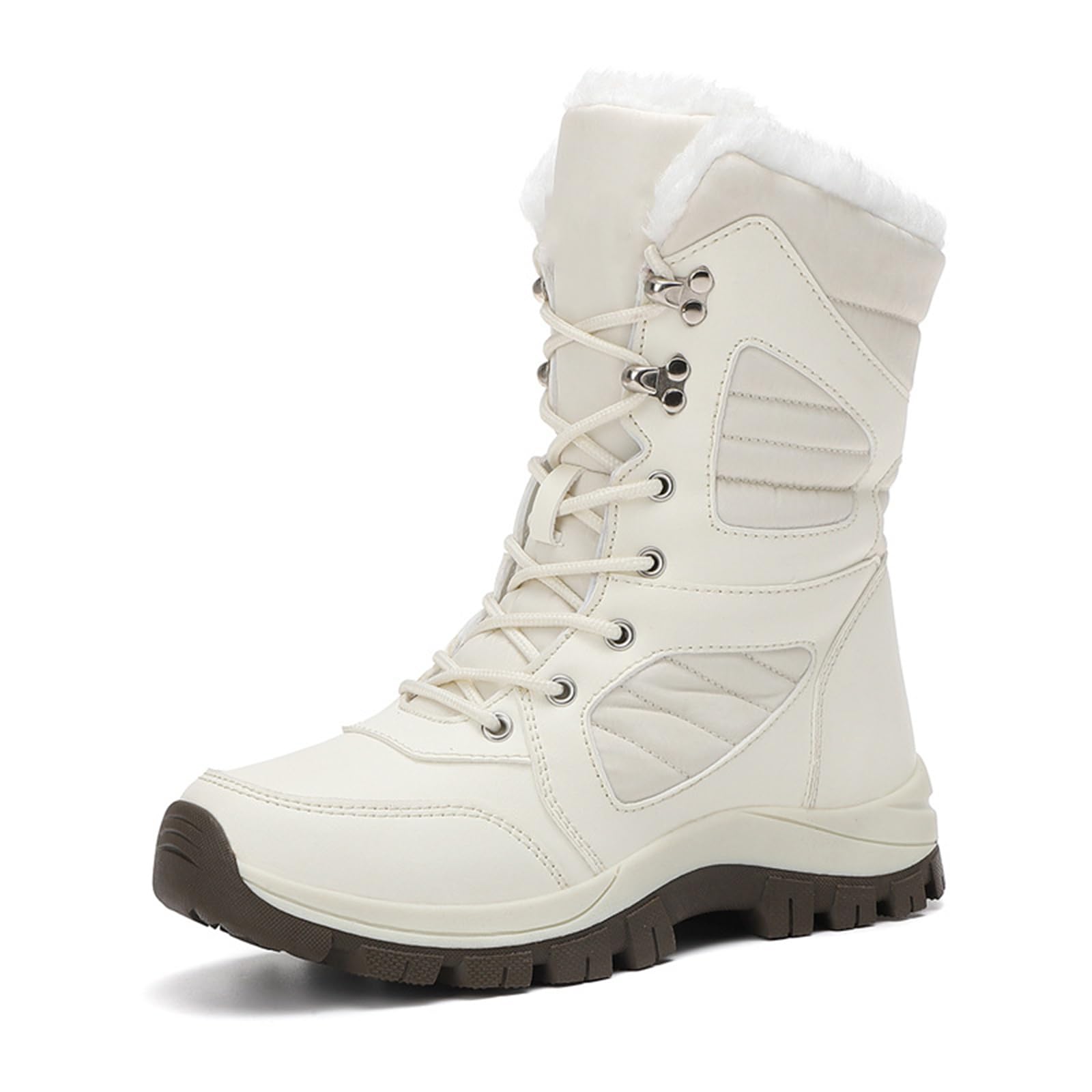 Womens Winter Snow Boots Waterproof Platform Lace-Up Winter Boots Comfortable Warm Fur Lined Outdoor Non-slip Mid-Calf Booties