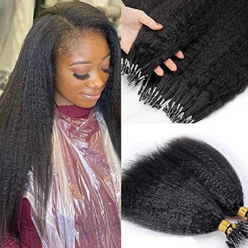 Microlink Micro Loop Human Hair Extension Kinky Straight Brazilian Remy Micro Beads Ring Stick I Tip Hair Coarse Italian Yaki 100g 100strands (12inch 100strands, #1(Jet Black))