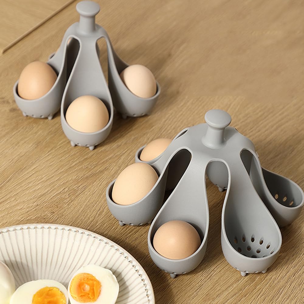 MTOMDY Egg Boiler Rack, Freestanding Egg Boiler,Egg Cooker for Making Soft or Hard Boiled Eggs, Holds 10 Eggs-Resistant Silicone Egg Cooker with Drainage & Handle Flexible Washable Egg Gadgets