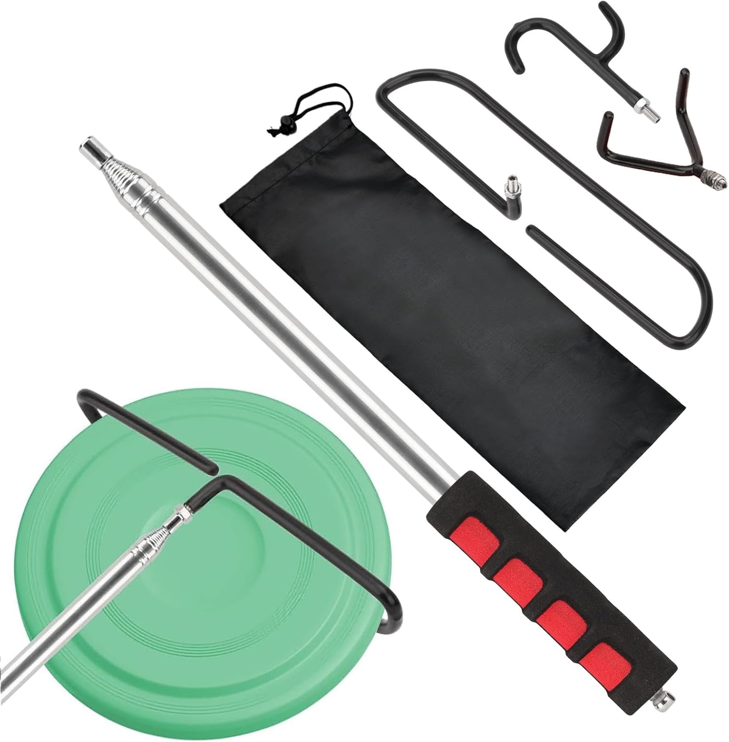 Ebrima Disc Golf Retriever, 10Ft Extendable Disc Golf Pole with 3 Hooks, Stainless Steel Pole for Retrieving Discs in Water, Trees & Bushes, Rocks