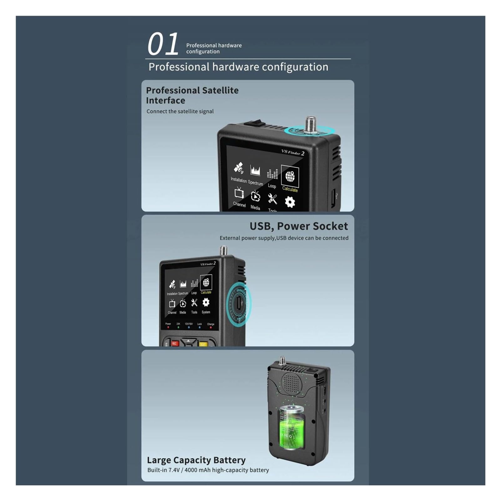 Medidor de Campo TDT, Buscador de satélite 950‑2150, pantalla de 3,5 pulgadas, medidor de satélite digital, receptor de señal DVB S2X S2 S, CC 5 V, 9 V, 12 V