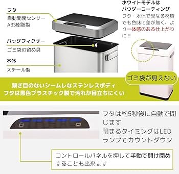 Amazon.co.jp: EKO ゴミ箱 自動開閉 ホライゾンセンサービン ホワイト