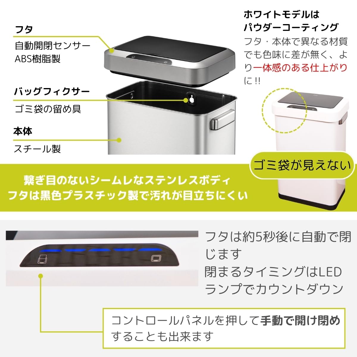 Amazon.co.jp: EKO ゴミ箱 自動開閉 ホライゾンセンサービン ホワイト