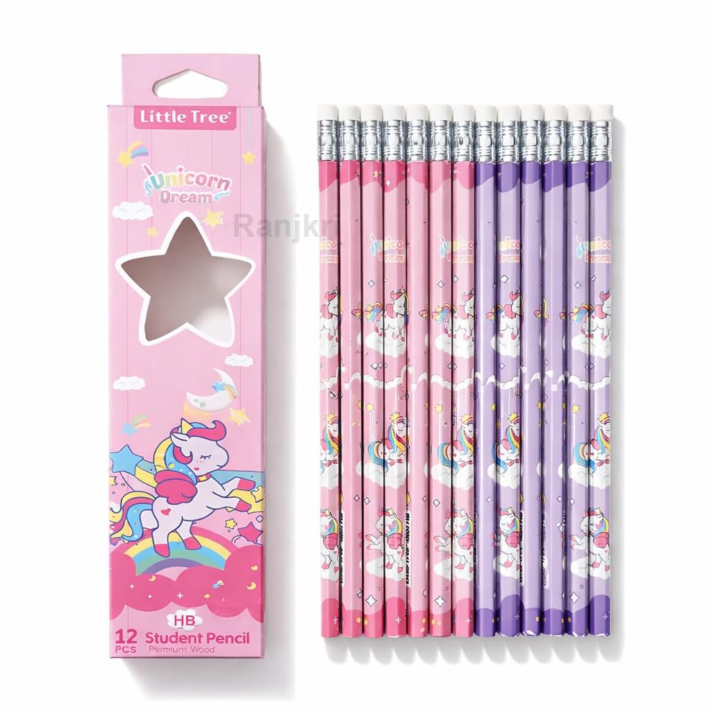 Unicorn Dream HB Pencil Set for Kids (12 Pcs) | Cute Printed Wooden Student Pencils with Eraser | Dark Smooth Writing, Break Resistant Lead | School Stationery Gift Return Gifts for Girls Boys-image-35