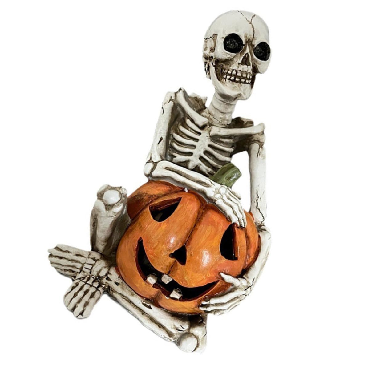 Décoration Halloween extérieure en résine squelette et citrouille étanche pour jardin