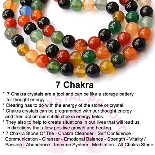 Image of Reiki Crystal Products Certified Natural Crystal Stone 7 Chakra with Hamsa 8 mm Round Beads Bracelet for Men & Women | Reiki Charged Gemstone Bracelet | Multiple Stone Variants Available