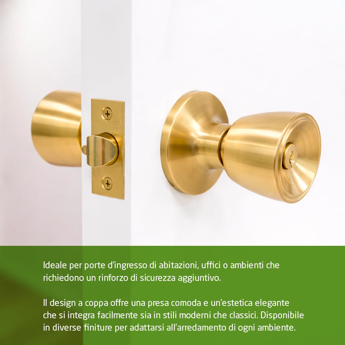 Amig - Set pomolo per porta - Chiavistello d'ingresso 60/70 mm - Con serratura interna - Per porte in legno da 35 a 45 mm di spessore - Sistema Anti-Card