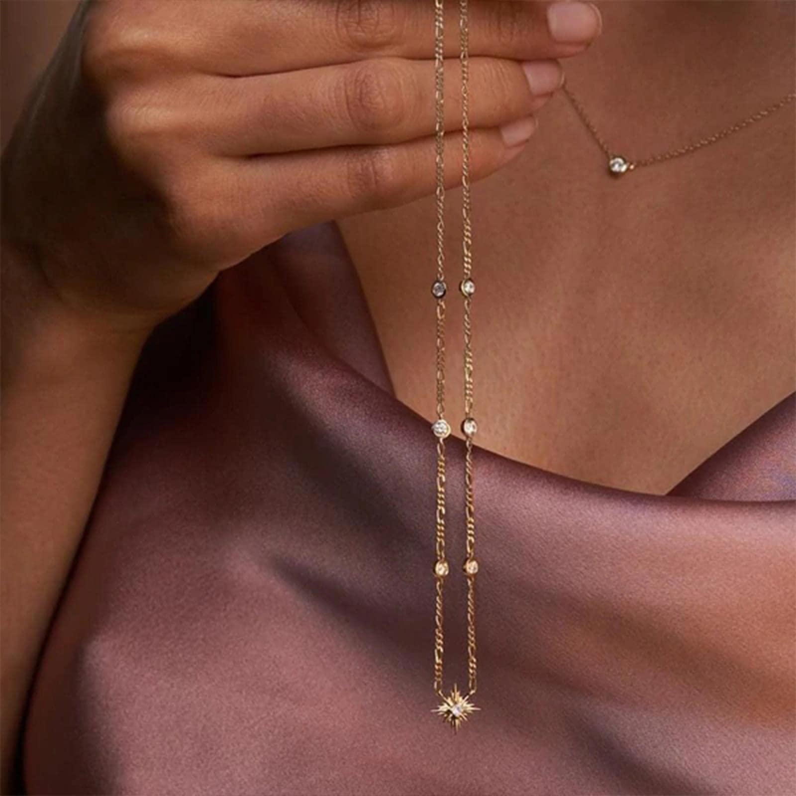 Collar Corazón Esmeralda para Mujer Plata de Ley 925 Cadena Larga Colgante Inicial Cadena Larga Joyería Fina Joyas de Boda (3 a)