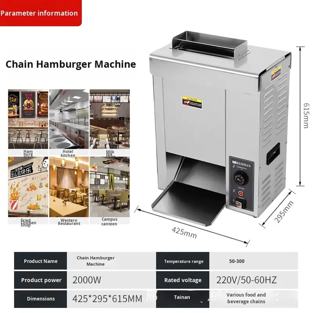 Tostadora de Pan de Hamburguesa Comercial, eléctrica Vertical Plateada, 2000 W, Placas calefactoras de Aluminio Resistentes a la oxidación, para hamburgueserías y cafeterías