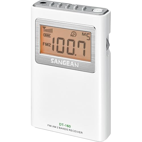 SANGEAN DT-160 AM/FM Stereo Pocket Radio with up to 100 Operating Hours on 2 AA Batteries (White)