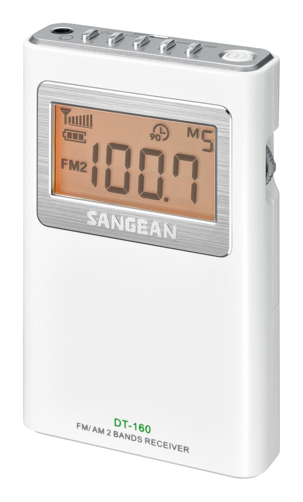DT-160 AM/FM Stereo Pocket Radio with up to 100 Operating Hours on 2 AA Batteries (White)