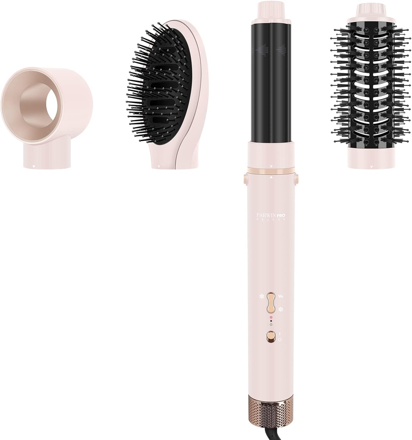 MaxAir Styler, 5-in-1 haardroger, warmluchtborstelset, ronde borstel-föhn, krultang, 5 opzetstukken, drogen, glad, volume, krullen, ionenverzorging, motor met hoge snelheid, roze