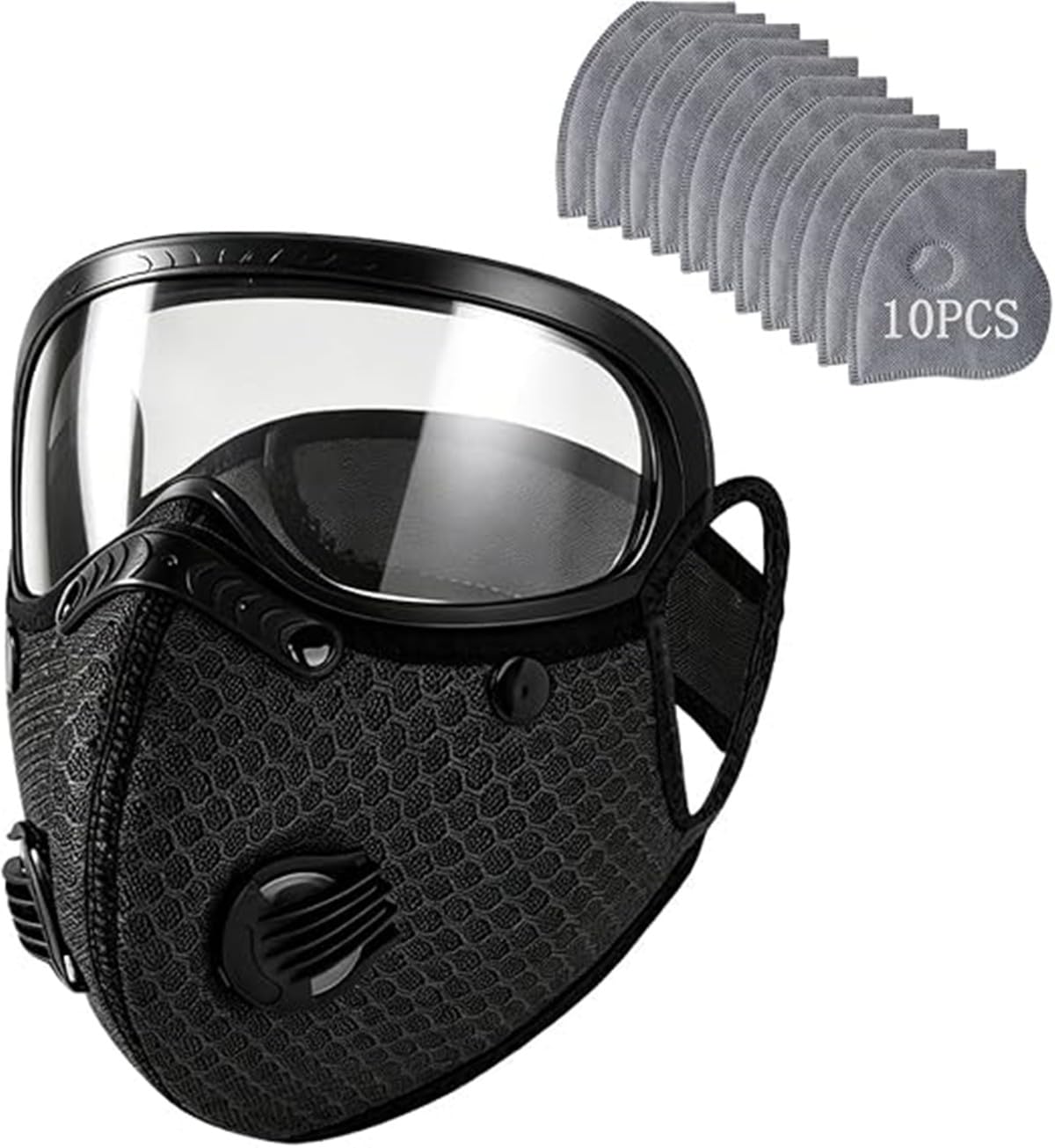 Reusable Carbon Filter Dust Mask with Adjustable Goggles,5-Layer Filter, Breathable Reusable Face Mask with 10 Activated Carbon Filters,Built for Woodworking,Adjustable,Removable Face Mask (Black)