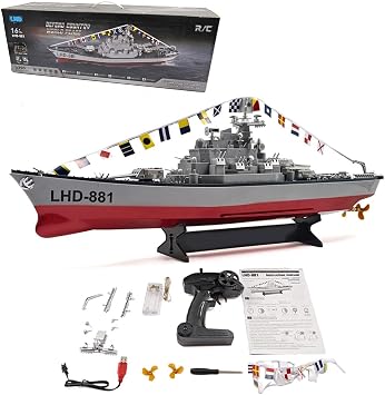 RC Boat، 1/390 RC Battleship for Adults 2.4G RC Electric High-Frequency Twin-Engine Battleship Model، High-Speed RC عسكريا سفينة حربية RC Racing Boat Model for Pool & Lake