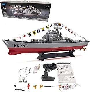 LOCHE Remote Control Battleship, LHD-881 1/390 2.4G RC Electric High-Frequency Twin-Engine Battleship Model, RC Boat Waterproof Racing Boat Model Great Gift Toy for Kids and Adults (RTR Version)