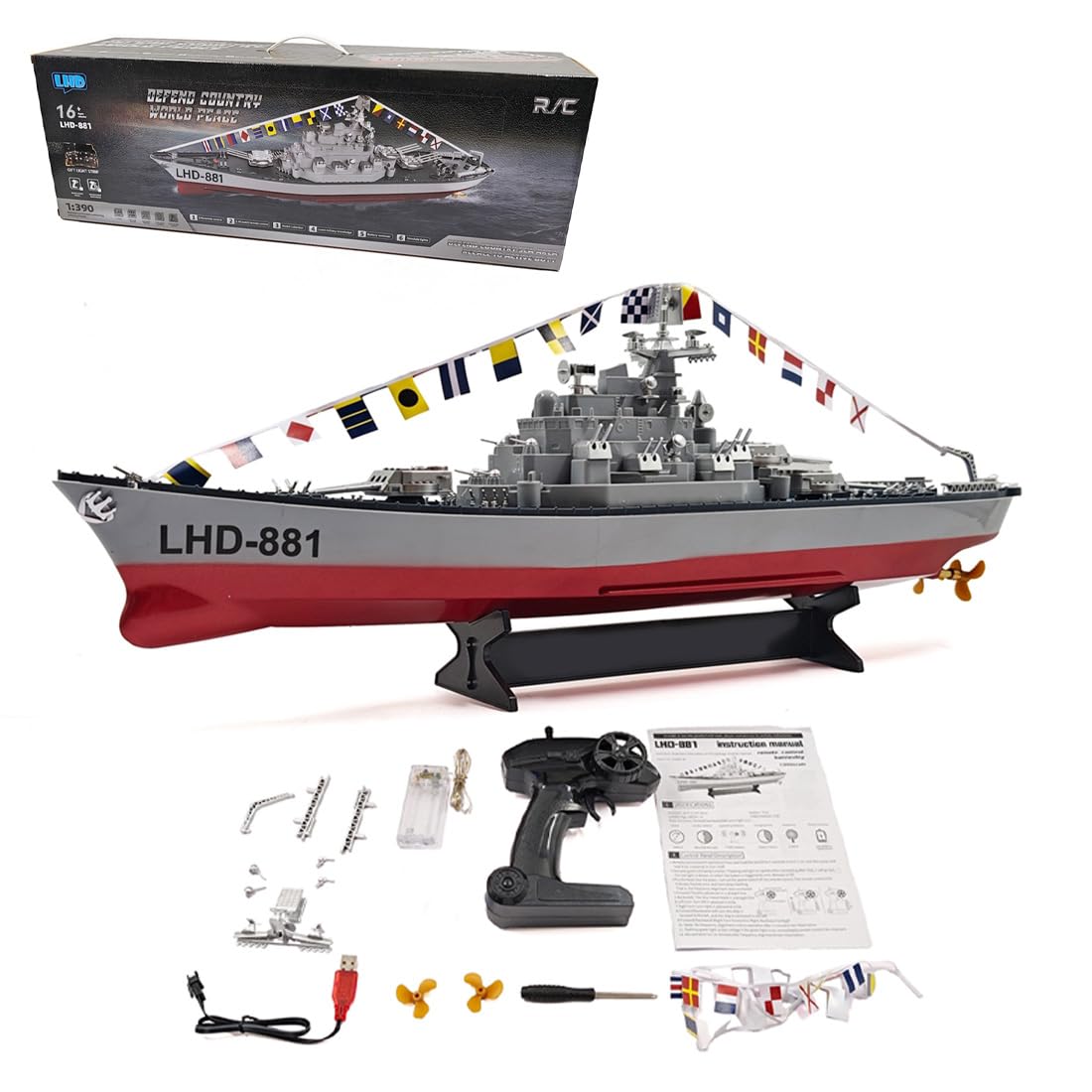 Amazon.com: LOCHE Remote Control Battleship, LHD-881 1/390 2.4G RC