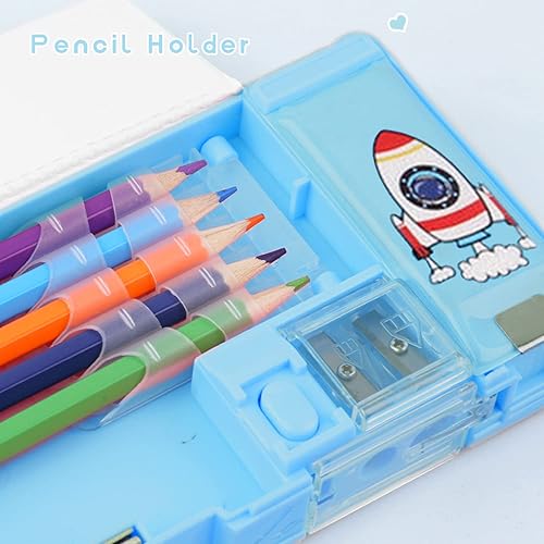 Miniatura 9 de Estuche multifunción desplegable para niñas y niños, lindo organizador de dibujos animados con sacapuntas, horario, suministros escolares, el mejor