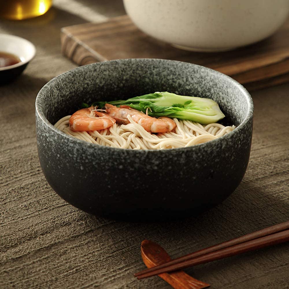 BERTY·PUYI Ciotola di Ramen Giapponese in Ceramica, Set di 2, 40 Once Grandi Ciotole Profonde, Ciotola di Zuppa di Noodle, Ciotola di Noodle Istantanei Creativa, Grande Ciotola di Noodle di Manzo-B