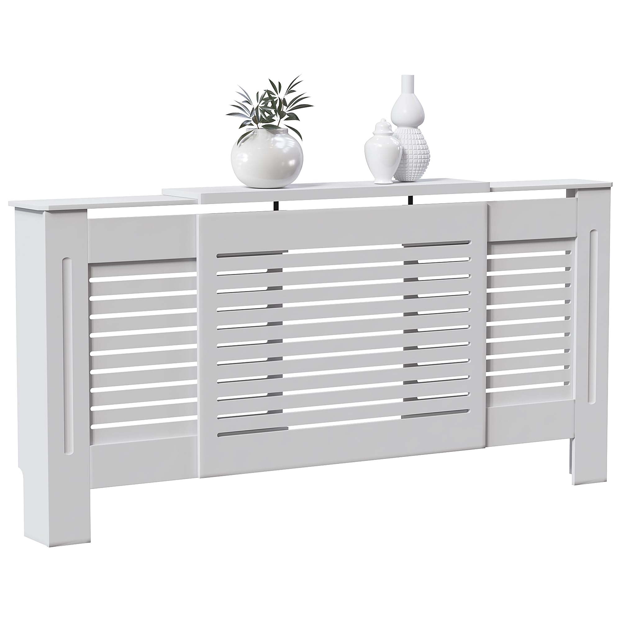 Vida Designs Milton Cubierta de radiador Blanco - Ajustable - Lamas horizontales Modernas para Mejor circulación del Calor - H82xW140-204xD19cm - MDF Pintado para salón y Pasillo