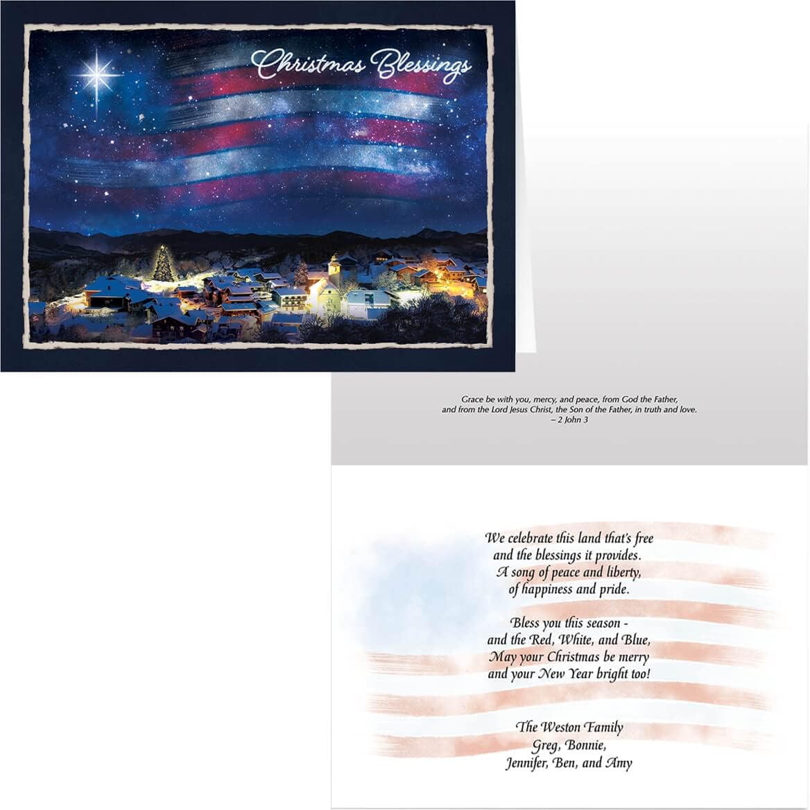 Fox Valley Traders Personalized Blessings Across America Christmas Card Set/20, Card & Front of Envelope Personalization w/Design