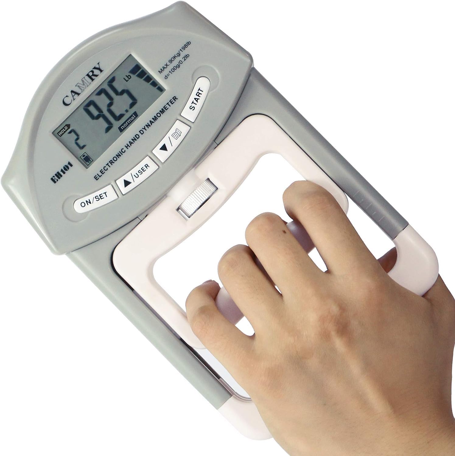 CAMRY Digital Hand Dynamometer, Grip Strength Gauge, Automatic Electronic Hand Grip Force, 198 lbs/90 kg, Grey