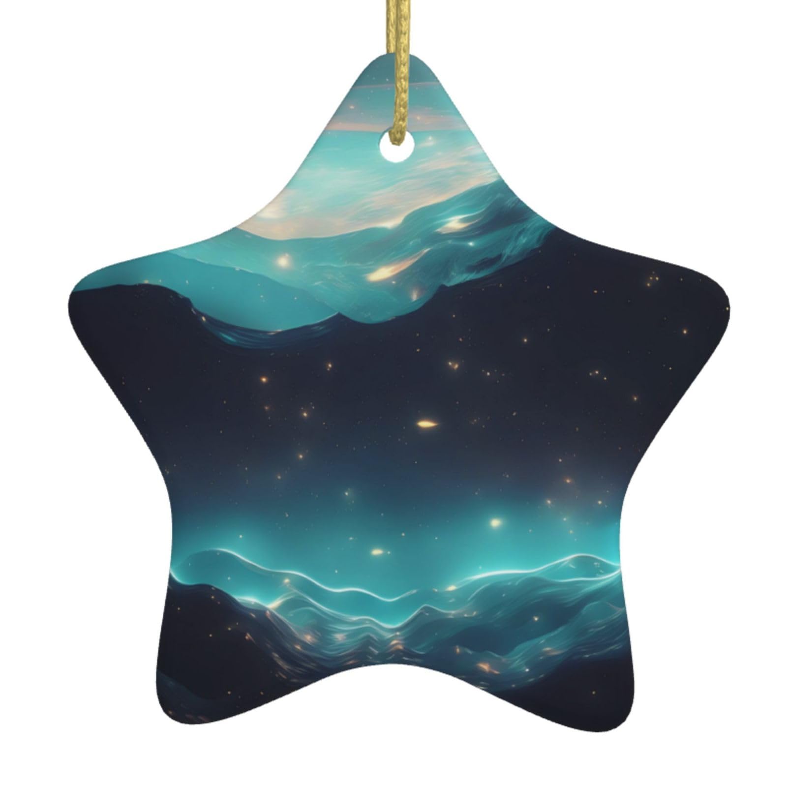Science Fiction Stars Christmas Ceramic Star Pendant with Punched Holes and Gold Wire Rope, Christmas Tree Home Decoration