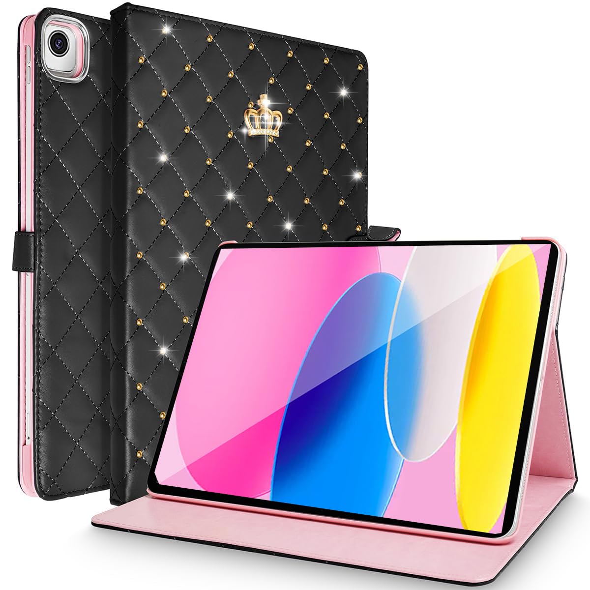 Changjia for iPad Air (3rd Gen) 10.5" 2019/iPad Pro 10.5" 2017 Case,Cute Crown Bling Rhinestone PU Leather Elegant Smart Auto Sleep/Wake Stand