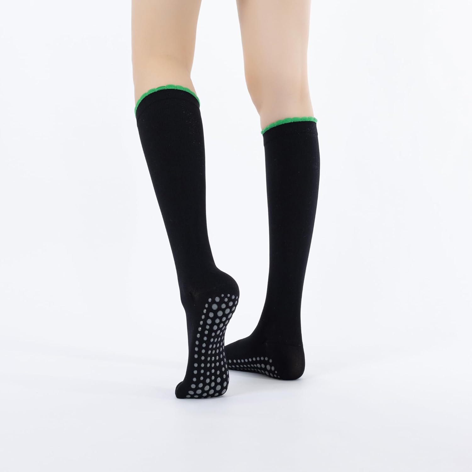 Verdancy Yoga Pilates Socks with Grips Ruffle Trim Non Slip Cushioned Knee Highs Over the Calf Socks for Barre Ballet Dance - Image 9