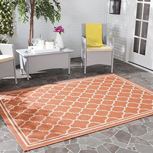 SAFAVIEH Geometrisch Teppich für Wohnzimmer, Esszimmer, Schlafzimmer - Courtyard Collection, Kurzer Flor, Terrakotta und Knochen, 122 X 170 cm