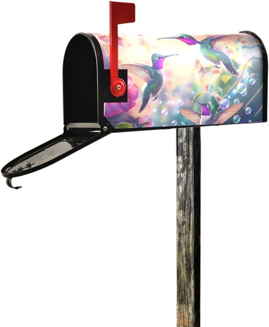 Wamika Spring Hummingbirds Magnetic Mailbox Covers Morning Glory Flowers Purple Pink Mailbox Cover Standard Size Full Magnet Garden Yard Porch Mail Boxes Cover Holiday Decorations 21" L x 18" W