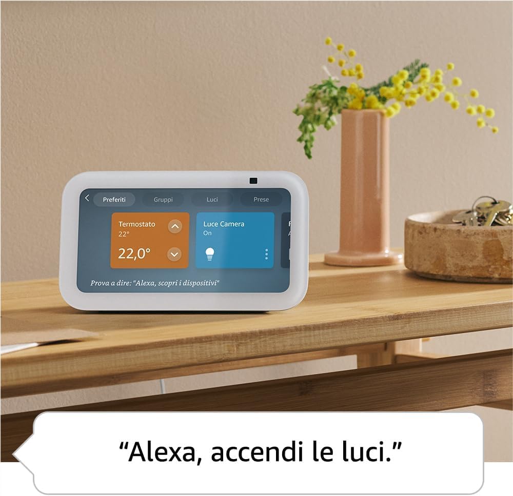 Echo Show 5 (Ultimo modello) | Antracite + OSRAM SMART+ Presa intelligente con Matter, compatibile con Alexa - Kit di base per Casa Intelligente