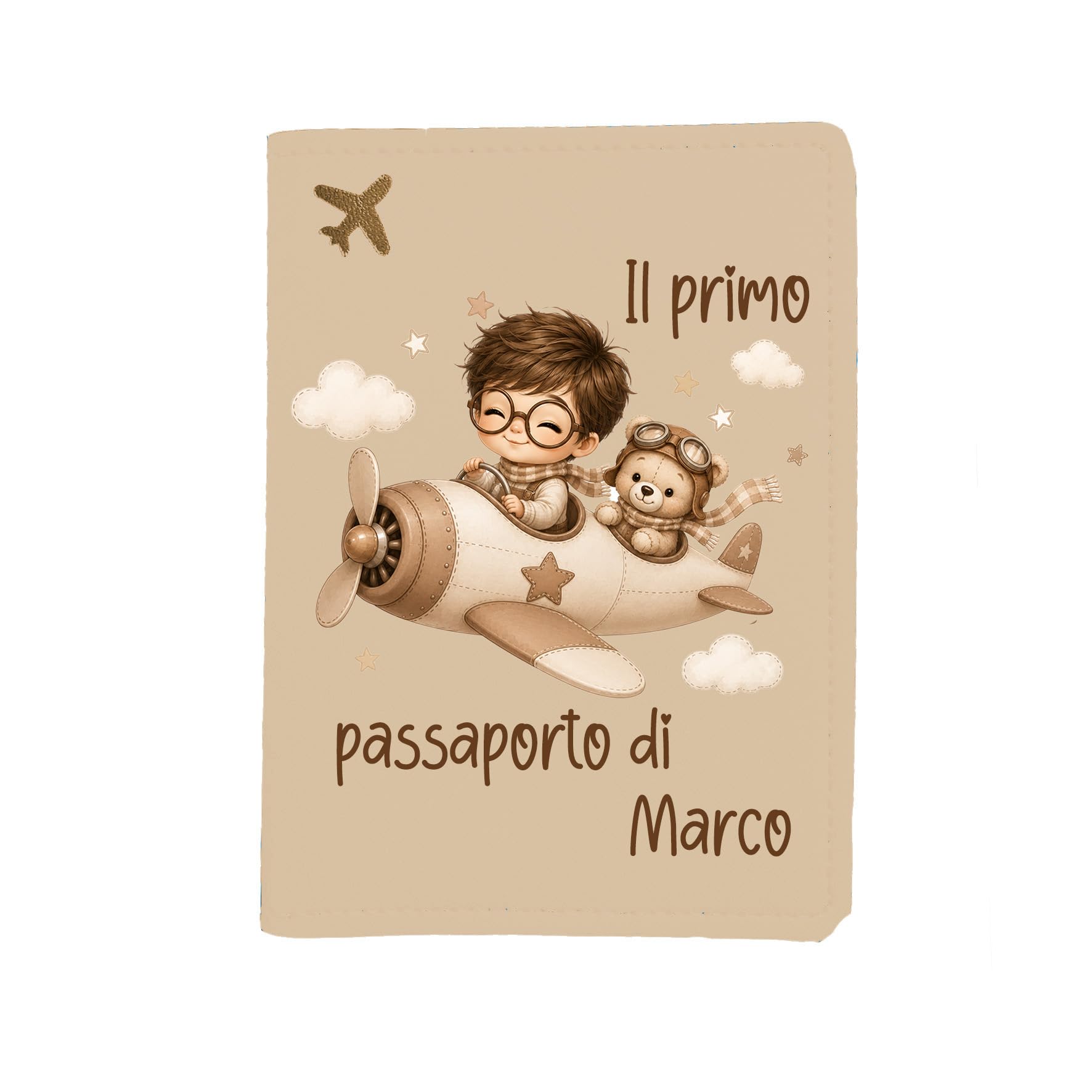 Mr. Gadgets Porta Passaporto Personalizzato Con Nome - Rendi unico il tuo Viaggio In Pochi Click (Beige Bimbo)