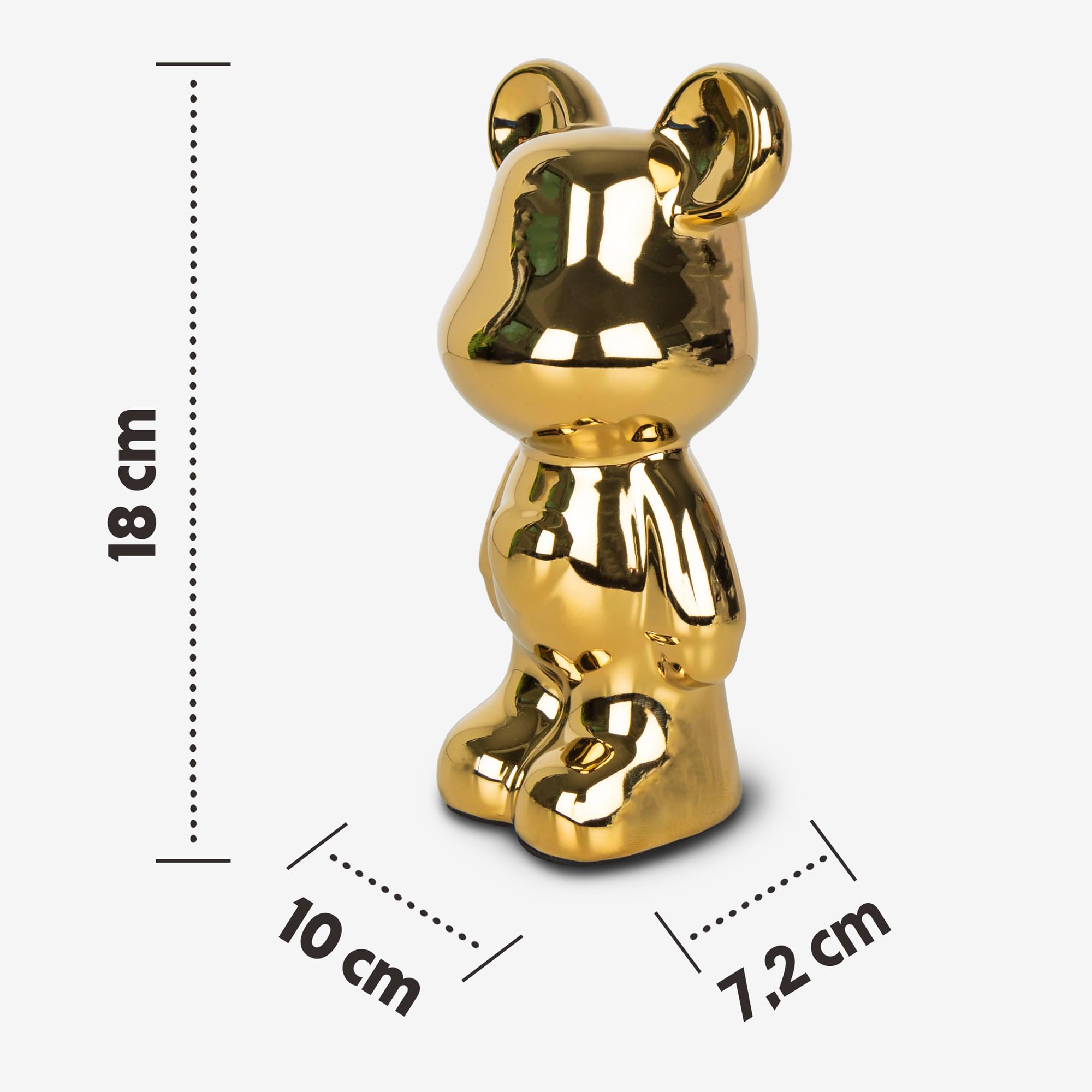 Statua di Orso in Ceramica - Finitura lucida in oro pregiato, altezza 18 cm, scultura decorativa con lucentezza metallica per soggiorno, librerie e credenze