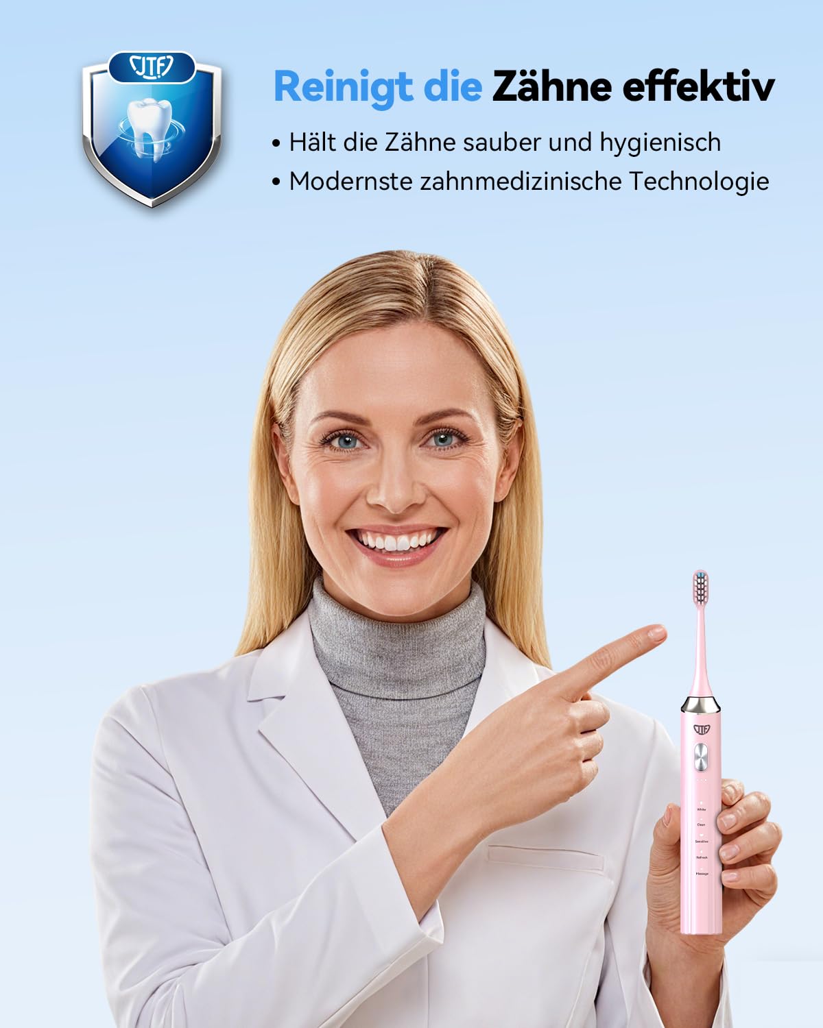 JTF Elektrische Schallzahnbürste mit UV Reinigung und Trocknung Kabellose Ladestation, 5 Reinigungsmodi, 6 Ersatzbürstenköpfe, Spülbecher, Wiederaufladbar für Zuhause und Reisen (Rosa)