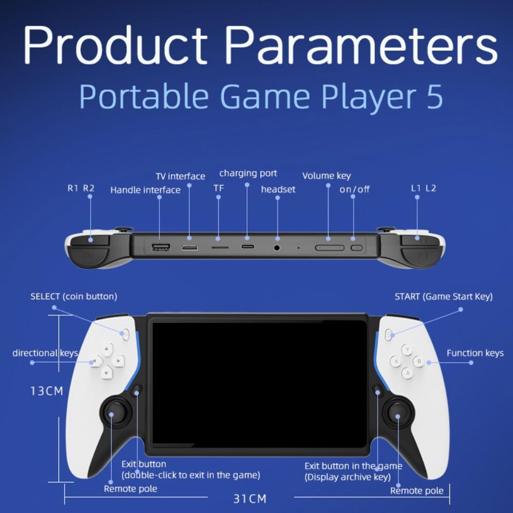 HC8000 - Console di gioco portatile retrò, schermo IPS da 7 pollici, 15000 giochi, ARM Cortex-A7 Quad-Core, 64 GB espandibile fino a 256 GB, per oltre 20 lingue (nero)