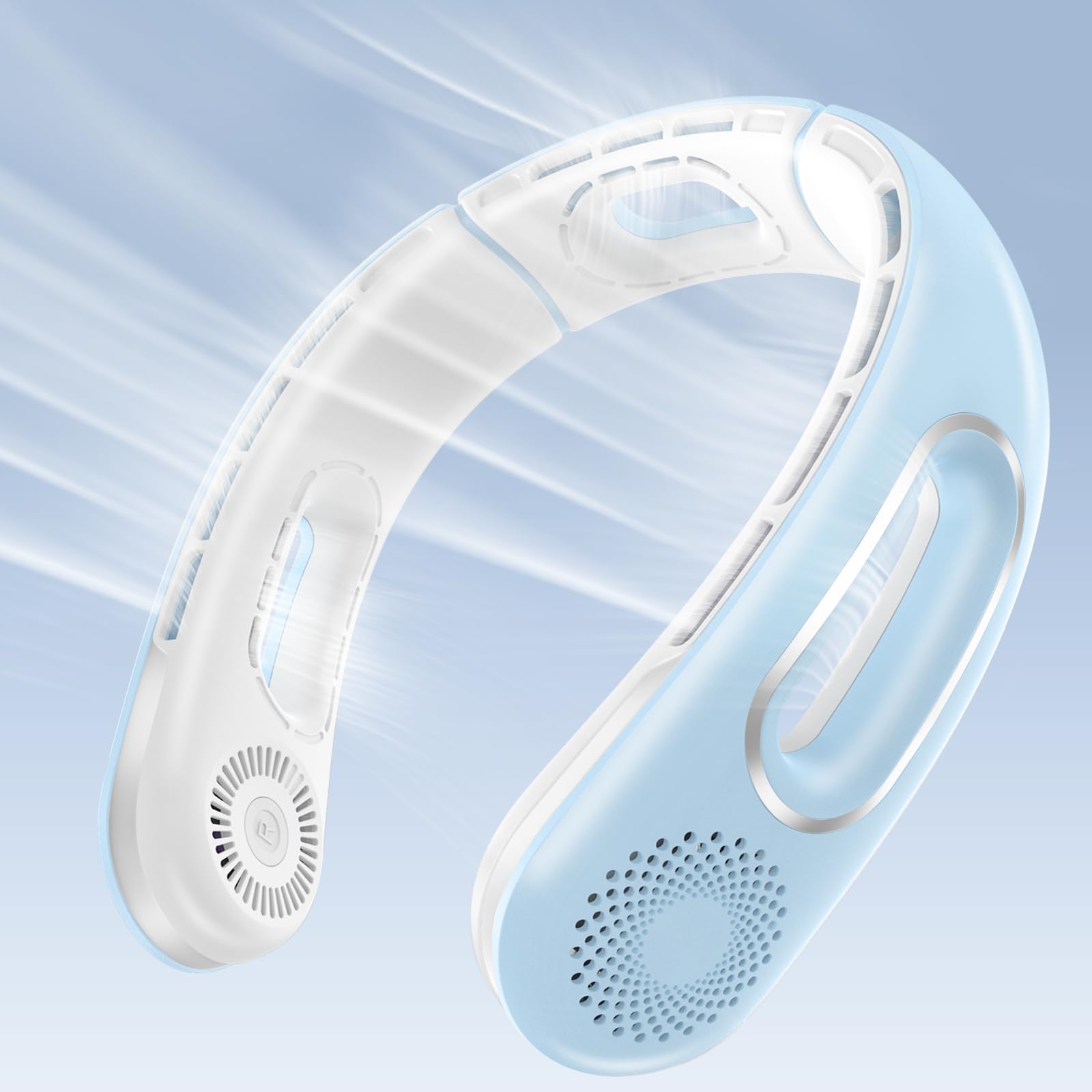 DnenellrNeck Fan, Portable Neck Fan Rechargeable, Bladeless Cooler Fan with 5200mAh Battery Operated, 4 Speed Wearable Hands Free Personal Fan, 360°Cooling Airflow Hanging Neck Fan for Men Women Kids (Blue)