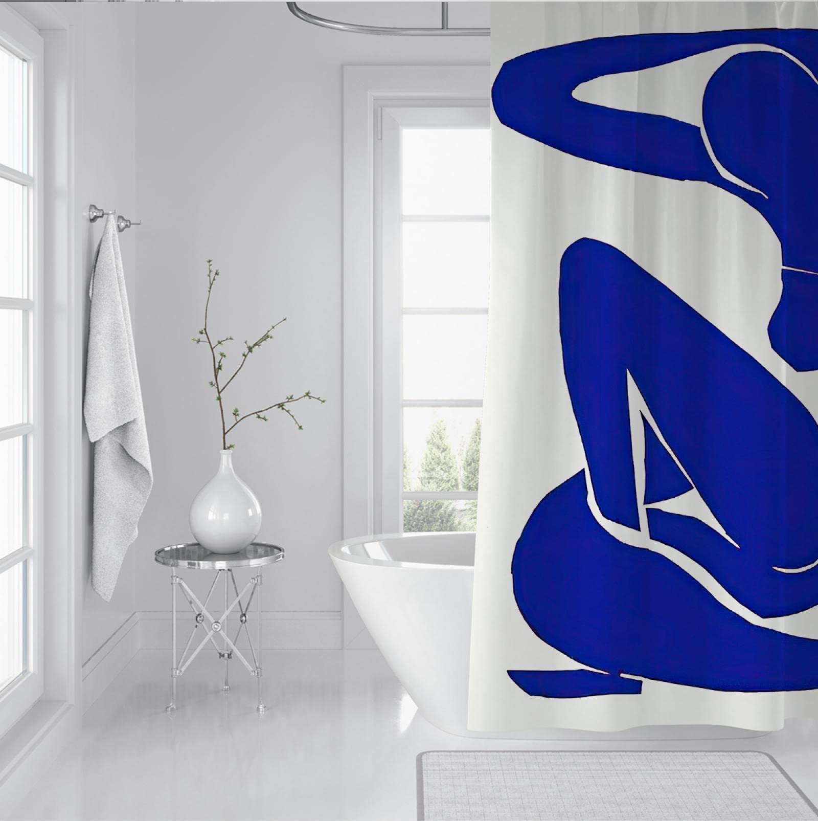 Cortinas de Ducha Matisse Conjunto de decoración de Cortina de Ducha Azul Abstracto para Mujer Cortinas de bañera Impermeables cómodas y duraderas con Ganchos W300xL200cm